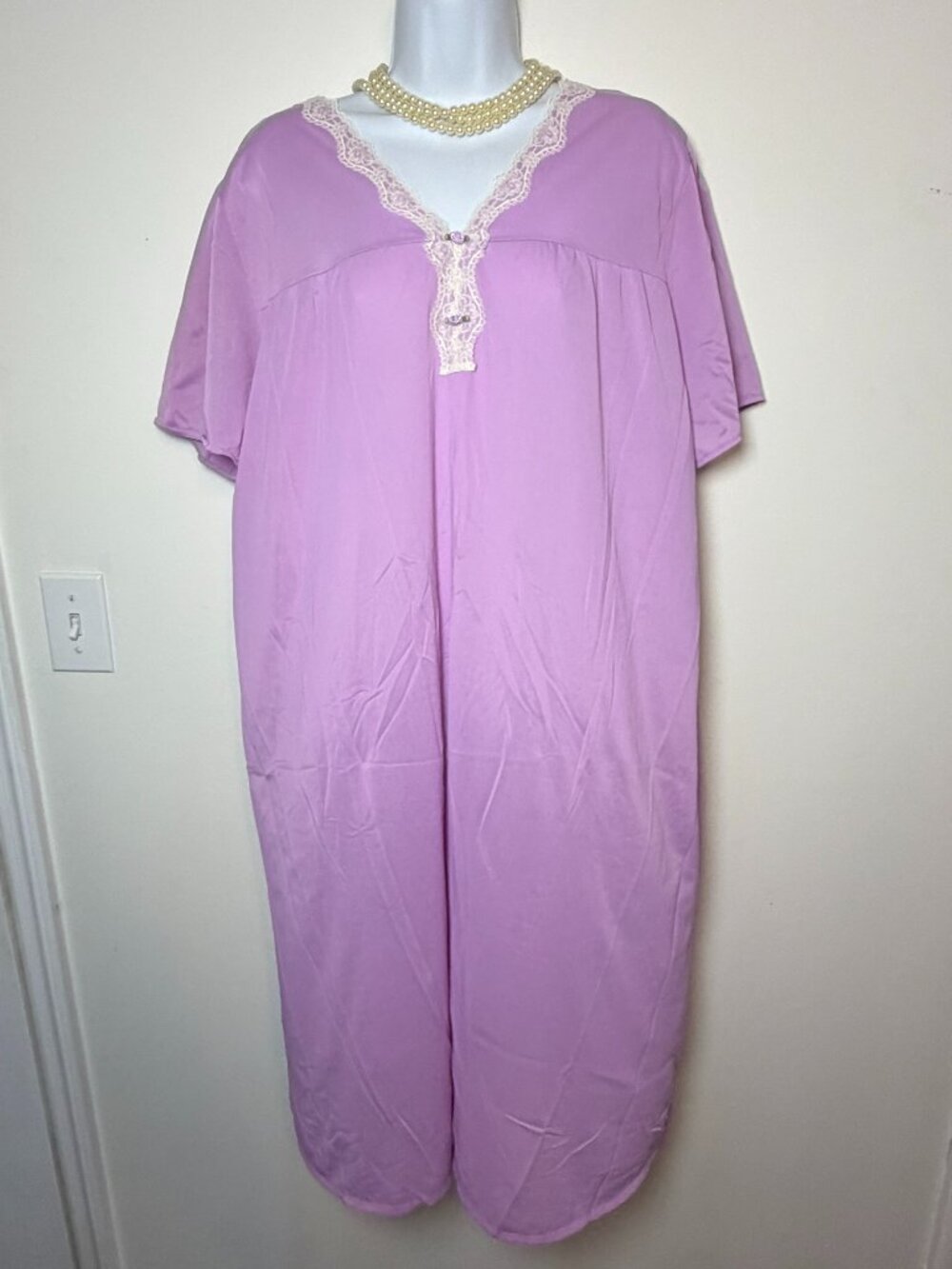 Y2K 2000s Serenada Light Purple Floral Lace House Dress Nightgown Plus 1X 18/20W